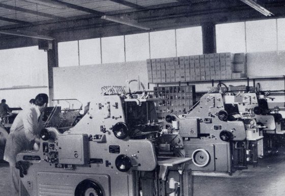 Stampatore alla macchina tipografica Nebiolo Super Egeria. Primi anni 70'